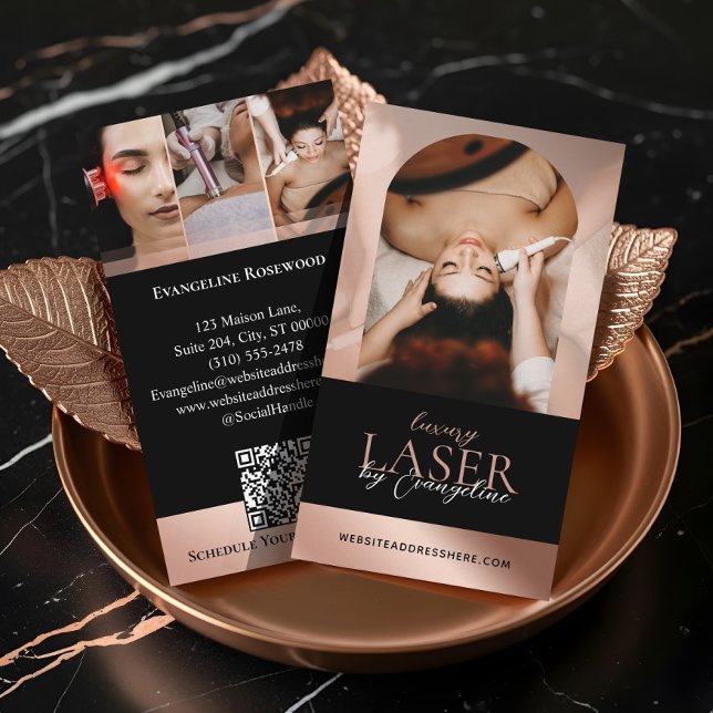 Cartão De Visita Luxury Laser Technician Spa Arch Photo Black Rose (Luxury Laser Technician Spa Arch Photo Black Rose Business Card)