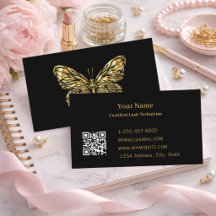 Luxury Lash Tech Preto Dourado Borboleta Código QR