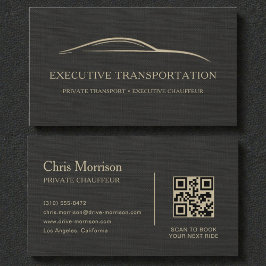 Cartão De Visita Luxury Linen Transport Car QR Code Black & Gold