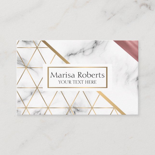 Cartão De Visita Luxury Marble com detalhes de ouro e rosa (Frente)
