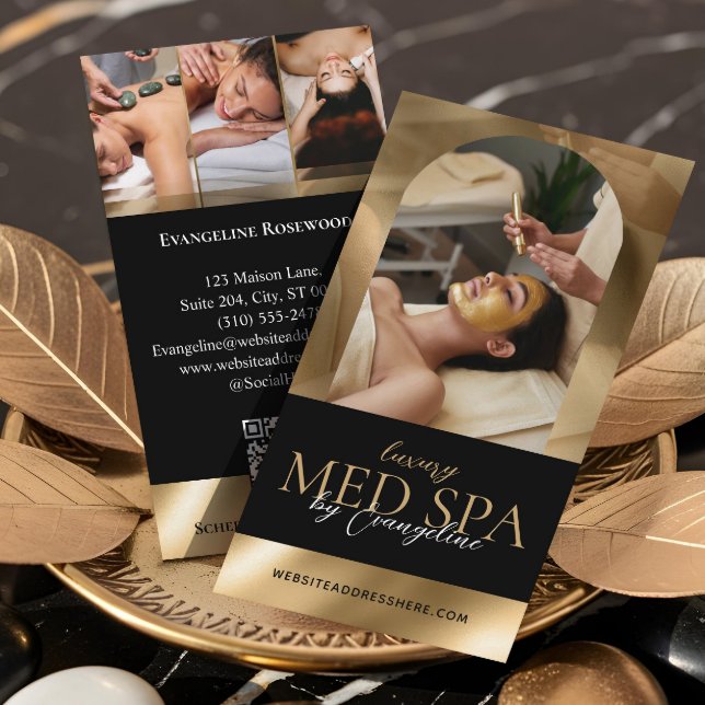 Cartão De Visita Luxury Med Spa Wellness Arch Luxe Photo Black Gold (Luxury Med Spa Wellness Arch Luxe Photo Black Gold Business Card)