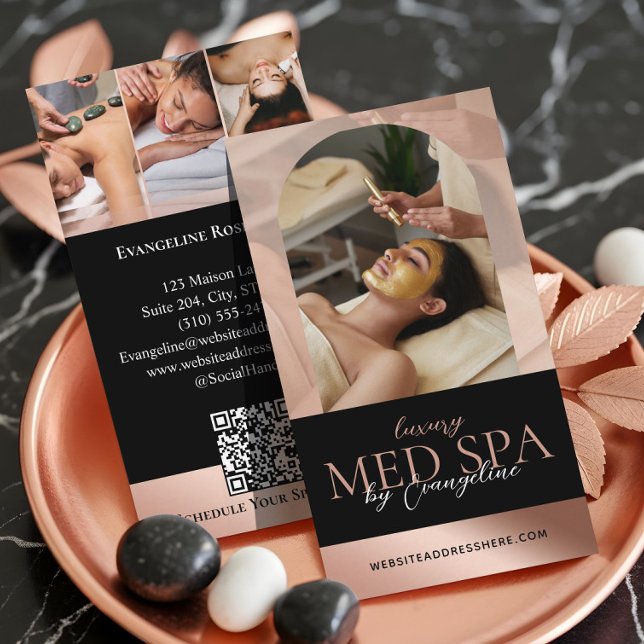 Cartão De Visita Luxury Med Spa Wellness Arch Luxe Photo Black Rose (Luxury Med Spa Wellness Arch Luxe Photo Black Rose Business Card)