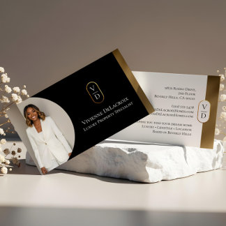 Cartão De Visita Luxury Modern Gold Arch Monogram Real Estate Photo