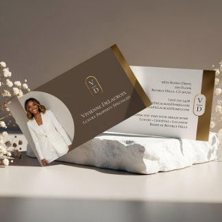 Cartão De Visita Luxury Modern Gold Arch Monogram Real Estate Photo