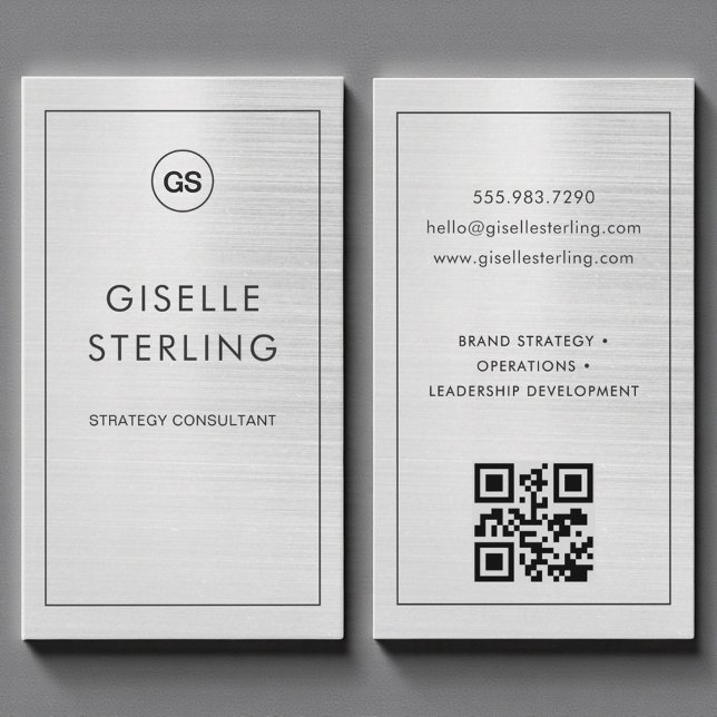 Cartão De Visita Luxury Modern Metallic Monogram QR Code (Criador carregado)