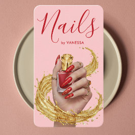 Cartão De Visita Luxury Nail Artist Manicurist Pink & Gold Nail Art