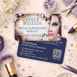 Cartão De Visita Luxury Purple Blue Floral Bridal Makeup Artist