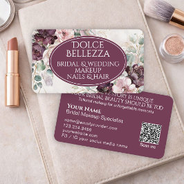 Cartão De Visita Luxury Purple Burgundy Floral Bridal Makeup Artist