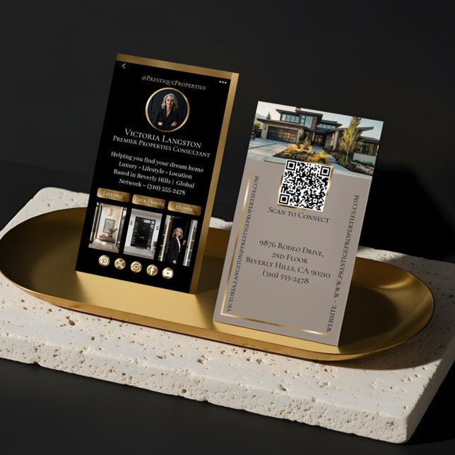 Cartão De Visita Luxury Real Estate Black Gold Social Media Photos (Luxury Real Estate Black Gold Social Media Photos Business Card)
