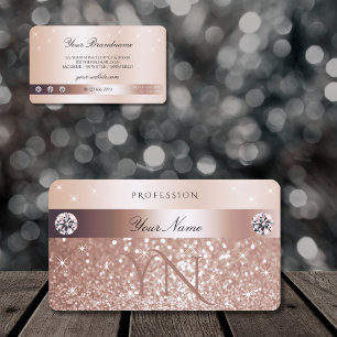 Cartão De Visita Luxury Rose Gold Glitter Sparkling Stars Monogram