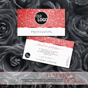 Cartão De Visita Luxury Ruby Red Glitter Stars Logotipo Branco
