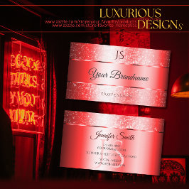 Cartão De Visita Luxury Ruby Red Sparkle Glitter e Monograma Nobre