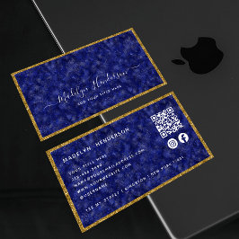 Cartão De Visita Luxury Sapphire Dourado Quadro QR Código de QR Míd