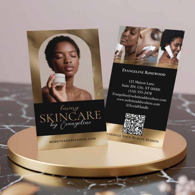 Cartão De Visita Luxury Skincare Esthetician Arch Photo Black Gold (Luxury Skincare Esthetician Arch Photo Black Gold Business Card)