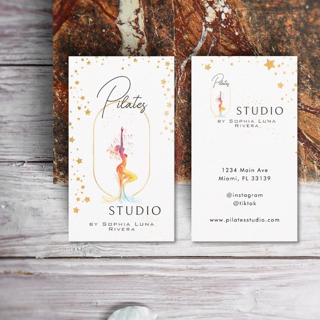 Cartão De Visita Luxury Wellness Yoga Beauty Studio Golden Stars  (Wellness Yoga Beauty Studio Golden Celestial Business Card)