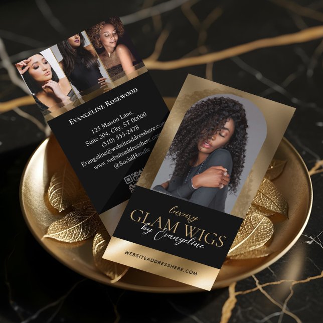 Cartão De Visita Luxury Wig Hair Studio Arch Luxe Photo Black Gold (Luxury Wig Hair Studio Arch Luxe Photo Black Gold Business Card)
