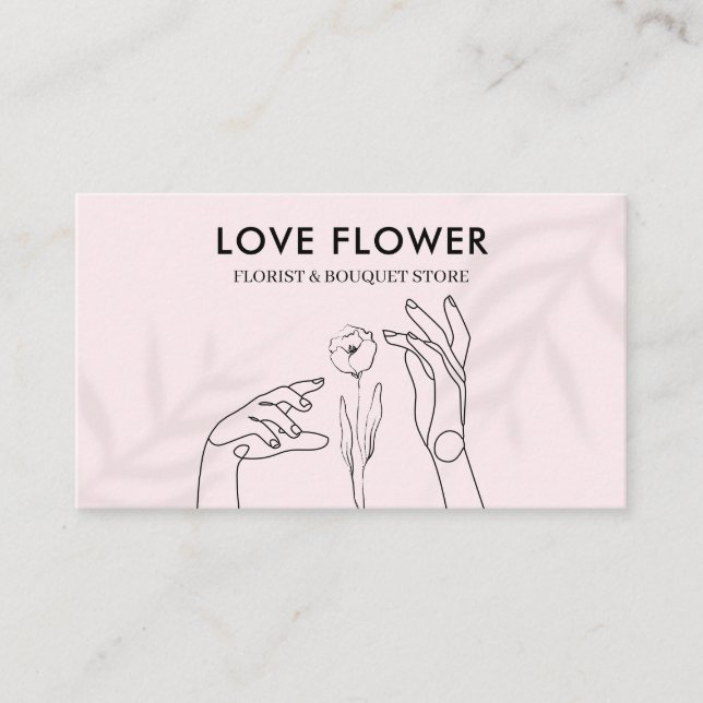 Cartão De Visita Luz Rosa Tocando a Flor com as Mãos (Frente)