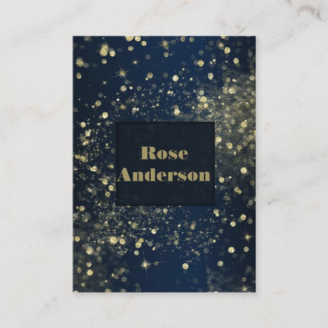 Cartão De Visita Luzes brilhantes azuis e Douradas brilhantes brilh (Frente)