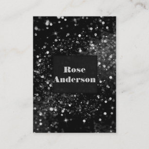 Cartão De Visita Luzes Espumantes de Prata Negra Brilhante Brilhant