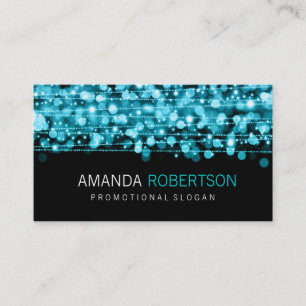 Cartão De Visita Luzes & Sparkles profissionais simples de turquesa