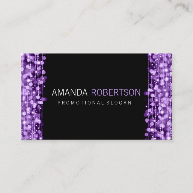 Cartão De Visita Luzes & Sparkles roxos profissionais simples (Frente)