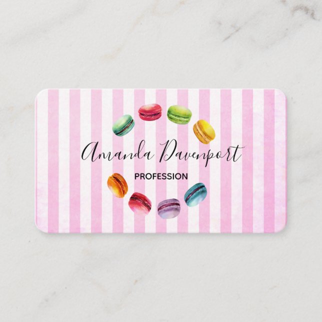 Cartão De Visita Macarões Num Círculo | Pastelaria francesa em aqua (Frente)