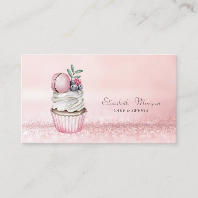 Cartão De Visita Macaron de Cupcake de Aquarela Moderno Elegante (Frente)