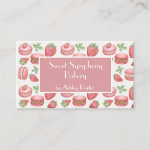 Cartão De Visita Macaron Rosa e Morango Aquarela Negócios de Padari