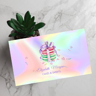 Cartão De Visita  Macarons Elegantes,Doces Padaria Holográfica
