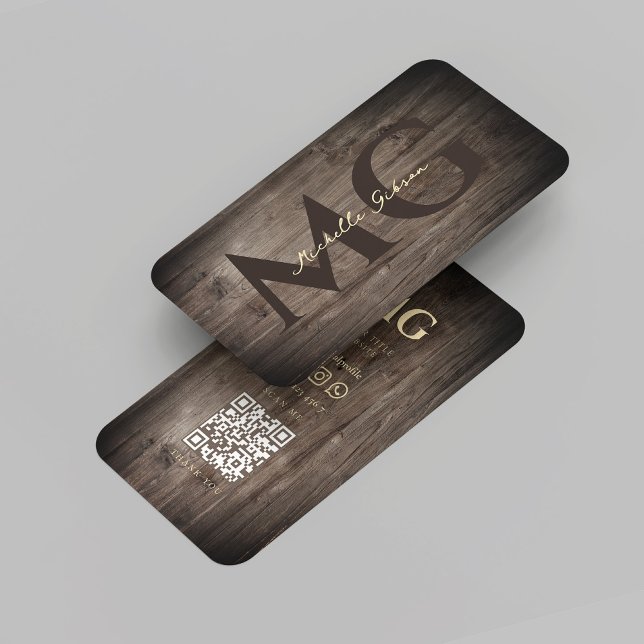 Cartão De Visita Madeira de carvalho russa de monograma para trabal (Modern Professional Woodworking Monogram Rustic Teak Wood Business Card
)