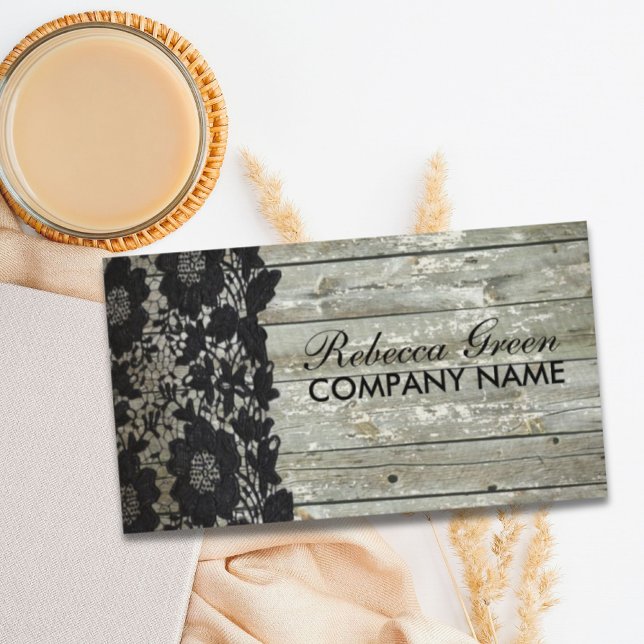 Cartão De Visita Madeira de chifre-preta do País Ocidental russa (Rustic Western Country Black Lace Barn Wood Business Card)