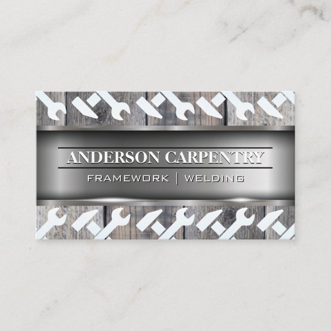 Cartão De Visita Madeira de metal | Material de construção | Ferram (Frente)