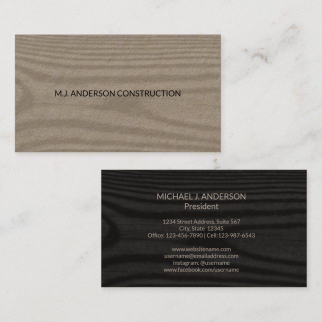 Cartão De Visita Madeira Faux Moderna Simples | Kraft Elegante mini (Frente/Verso)