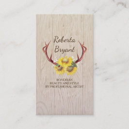 Cartão De Visita Madeira floral do país rústico dos Antlers dos