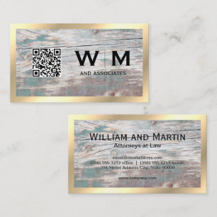 Cartão De Visita Madeira   Monograma Dourado   Código QR 