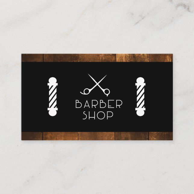 Cartão De Visita Madeira | Polo de barbeiro e tesouras (Frente)