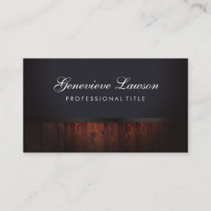 Cartão De Visita Madeira russa de couro preto e texto elegante