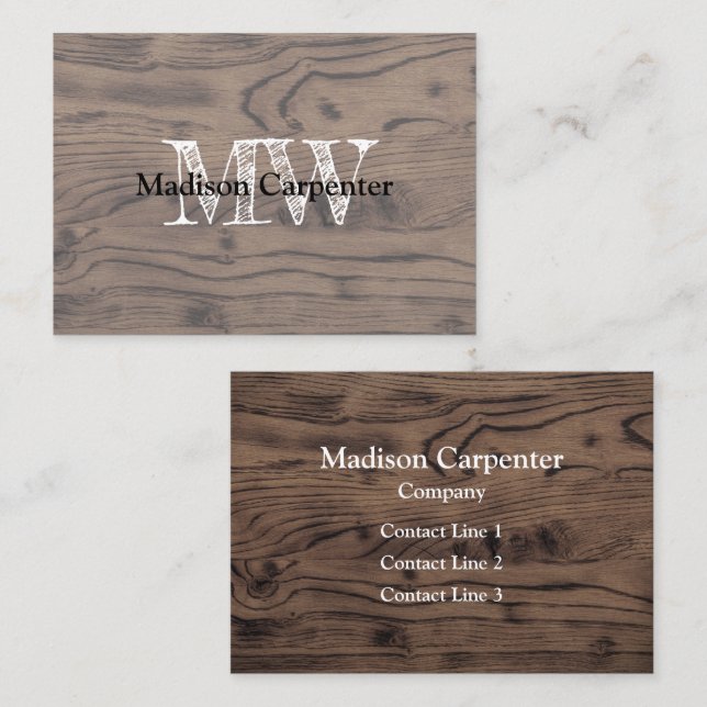Cartão De Visita Madeira russa queimada Carpinteiro Monograma (Frente/Verso)
