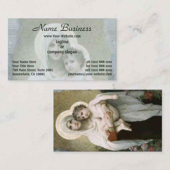 Cartão De Visita Madona dos Rosas por William-Adolphe Bouguereau (Frente/Verso)