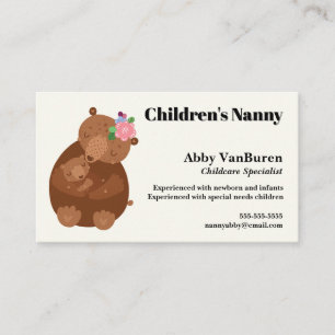 Cartão De Visita Mãe Urso e Cuidadora de Bebê