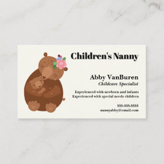 Cartão De Visita Mãe Urso e Cuidadora de Bebê