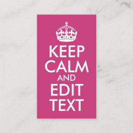 Cartão De Visita Magenta e branco Manter Calmo e Editar Texto