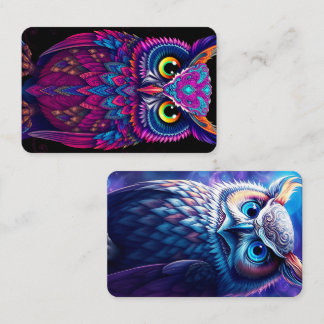 Cartão De Visita Magenta Psicodélico & Coruja Azul | Abstrato Tripp