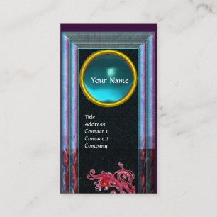 Cartão De Visita MAGIC BERRIES BLUE AQUAMARINE GEM MONOGRAM Teal