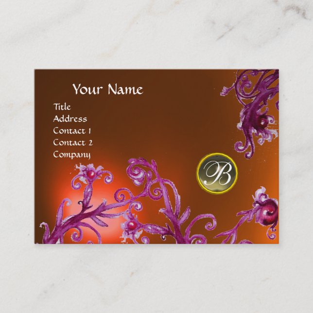 Cartão De Visita MAGIC BERRIES MONOGRAM, Cinza Agate topaz laranja (Frente)