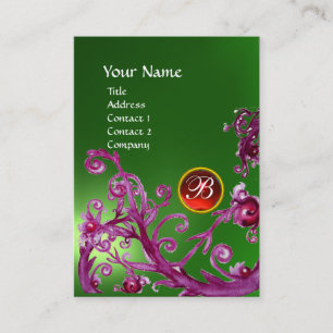 Cartão De Visita MAGIC BERRIES MONOGRAM GEM emerald verde vermelho