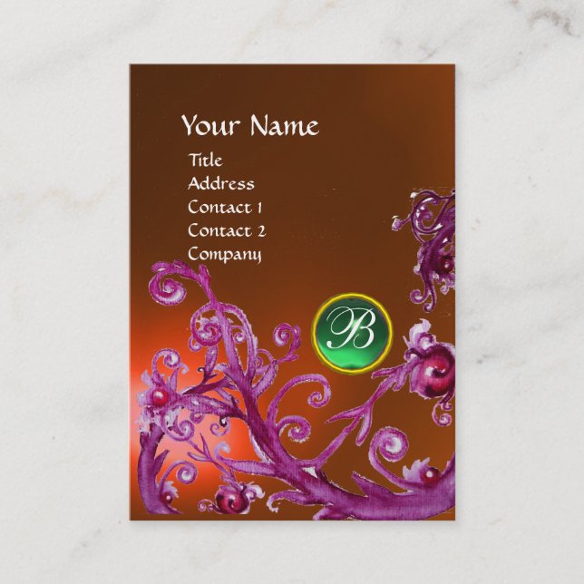 Cartão De Visita MAGIC BERRIES MONOGRAM GEM topaz laranja verde (Frente)