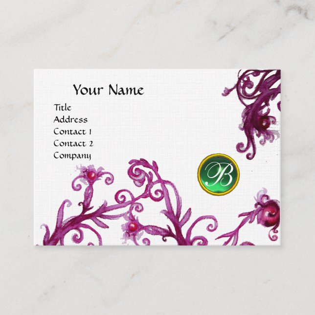 Cartão De Visita MAGIC BERRIES MONOGRAM jade green linen (Frente)