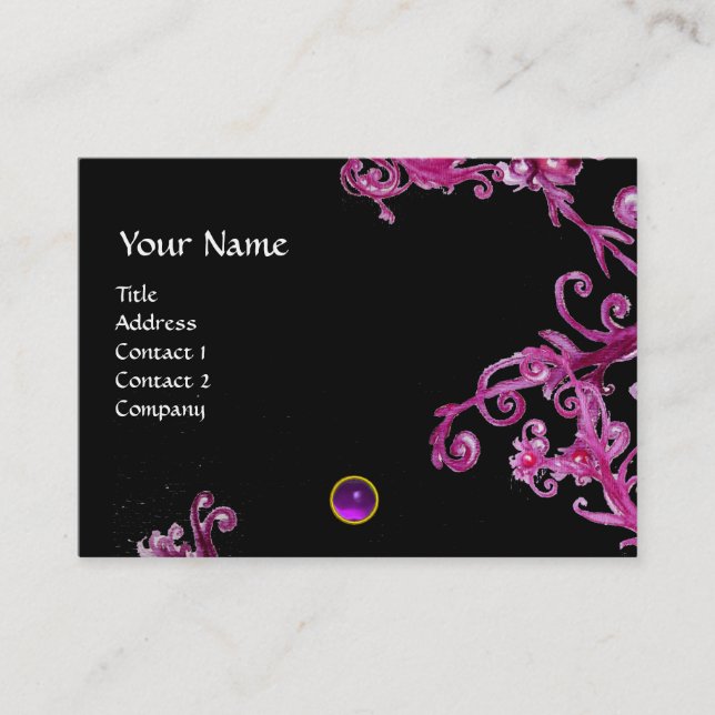 CARTÃO DE VISITA MAGIC BERRIES PURPLE AMETIST GEM MONOGRAM (Frente)