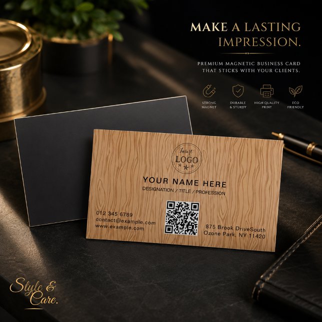 Cartão de Visita Magnético com Textura de Madeira  (Natural Wood Texture Magnetic Business Card)